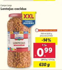 Lidl CAMPO LARGO Lentejas cocidas oferta