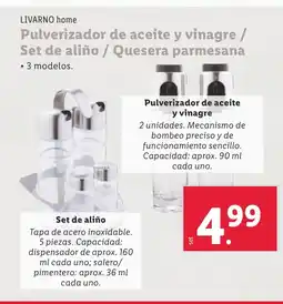 Lidl LIVARNO home Pulverizador de aceite y vinagre / Set de aliño / Quesera parmesana oferta