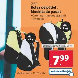 Lidl CRIVIT Bolsa de pádel / Mochila de pádel oferta