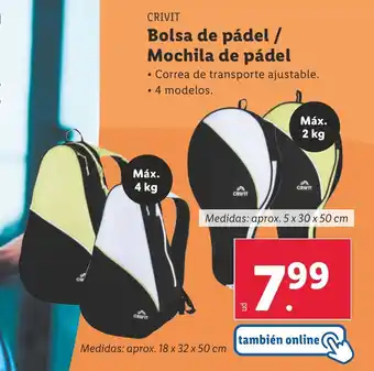 Lidl CRIVIT Bolsa de pádel / Mochila de pádel oferta