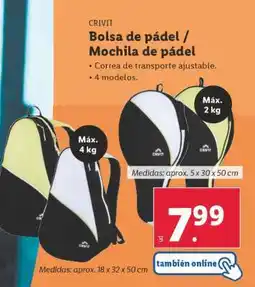 Lidl Bolsa de pádel / Mochila de pádel oferta
