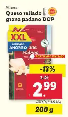 Lidl Milbona Queso rallado grana padano DOP oferta
