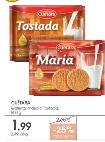 Supermercados Plaza CUÉTARA Galletas maría o Tostada, oferta