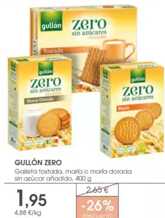 Supermercados Plaza GULLÓN ZERO Galleta tostada, maría o maría dorada sin azúcar añadido oferta