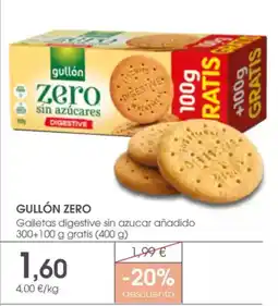 Supermercados Plaza GULLÓN ZERO Galletas digestive sin azucar añadido oferta