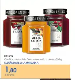 Supermercados Plaza HELIOS Confitura natural de fresa, melocotón o cereza oferta