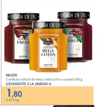 Supermercados Plaza HELIOS Confitura natural de fresa, melocotón o cereza oferta