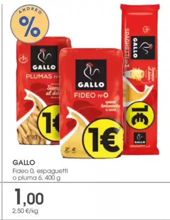 Supermercados Plaza GALLO Fideo 0, espaguetti o pluma 6 oferta