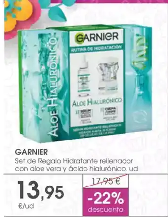 Supermercados Plaza GARNIER Set de Regalo Hidratante rellenador con aloe vera y ácido hialurónico oferta