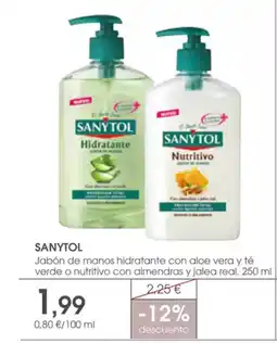 Supermercados Plaza SANYTOL Jabón de manos hidratante con aloe vera y té verde o nutritivo con almendras y jalea real oferta