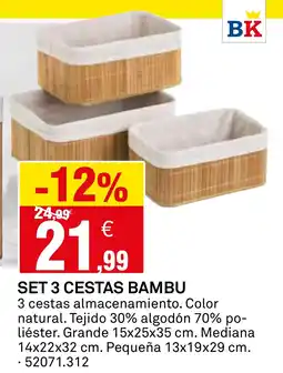 Bricoking Set 3 cestas bambu oferta