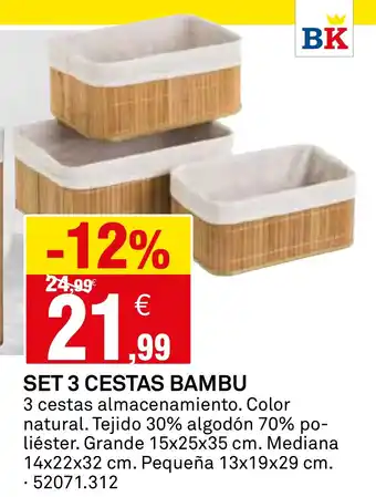 Bricoking Set 3 cestas bambu oferta