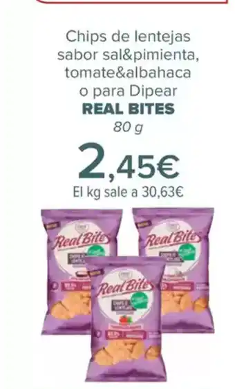 Carrefour REAL BITES Chips de lentejas sabor sal&pimienta, tomate&albahaca o para Dipear oferta