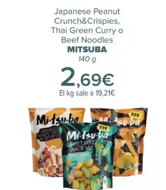 Carrefour MITSUBA Japanese Peanut Crunch&Crispies, Thai Green Curry o Beef Noodles oferta