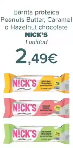 Carrefour NICK'S Barrita proteica Peanuts Butter, Caramel o Hazelnut chocolate oferta