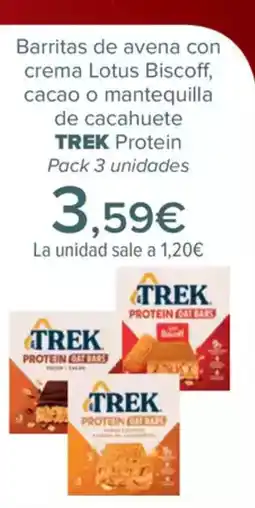 Carrefour TREK Barritas de avena con crema Lotus Biscoff, cacao o mantequilla de cacahuete oferta