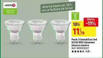 Leroy Merlin Lexman - pack 3 bombillas led gu10 850 (ummes blanco neutro oferta