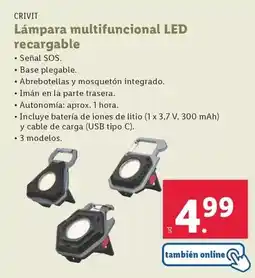 Lidl Crivit - lampara multifuncional led recargable oferta