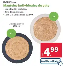 Lidl Livarno home - manteles individuales de yute oferta