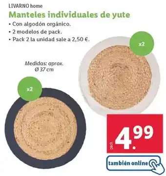 Lidl Livarno home - manteles individuales de yute oferta