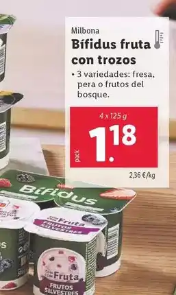 Lidl Milbona - bífidus fruta con trozos oferta