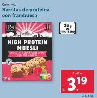 Lidl Crownfield - barritas de proteína con frambuesa oferta