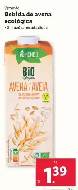 Lidl Vemondo - bebida de avena ecológica oferta