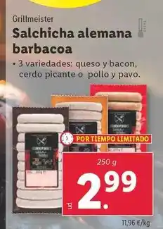 Lidl Grillmeister - salchicha alemana barbacoa oferta