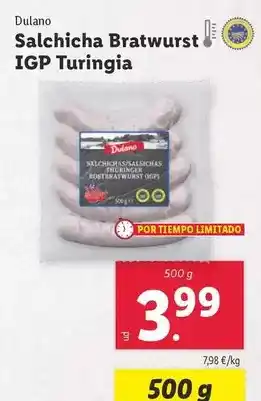 Lidl Dulano - salchicha bratwurst igp turingia oferta