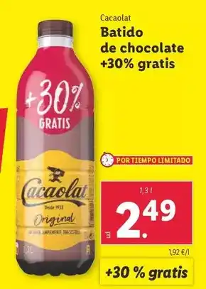 Lidl Cacaolat - batido de chocolate +30% gratis oferta
