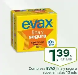 Supermercados Dani EVAX Compresa fina y segura super sin alas 13 uds oferta