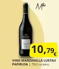 Supermercados MAS Lustau - vino manzanilla papirusa oferta