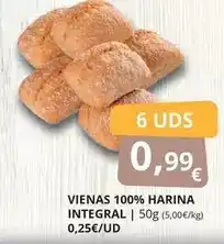 Supermercados MAS Vienas 100% harina integral oferta