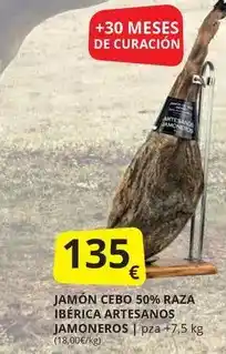 Supermercados MAS Jamón cebo 50% raza ibérica artesanos jamoneros oferta