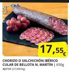 Supermercados MAS Bellota - chorizo o salchichon iberico cular de n. martin oferta