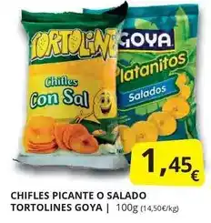 Supermercados MAS Chifles picante o salado tortolines goya oferta