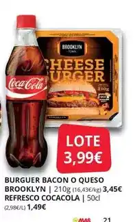 Supermercados MAS Coca-cola - burger bacon o queso brooklyn refresco oferta