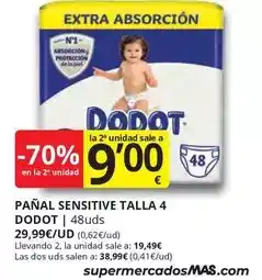 Supermercados MAS Dodot - panal sensitive talla 4 oferta