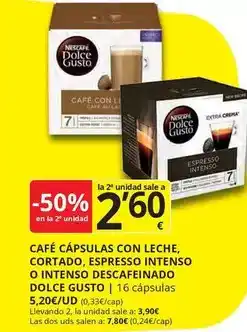 Supermercados MAS Dolce gusto - café cápsulas con leche, cortado, espresso intenso o intenso descafeinado oferta