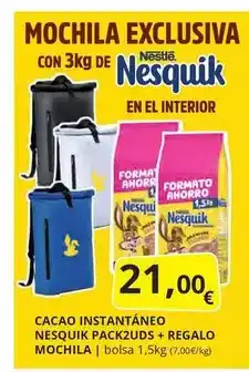 Supermercados MAS Nesquik - cacao instantáneo pack2uds + regalo mochila oferta