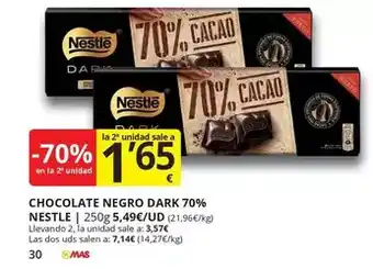 Supermercados MAS Nestlé - chocolate negro dark 70% oferta