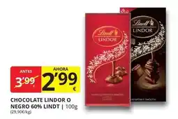 Supermercados MAS Lindt - chocolate lindor o negro 60% oferta