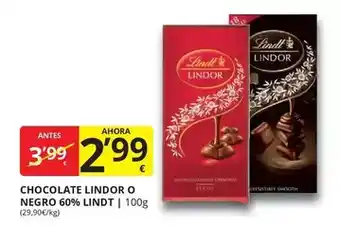 Supermercados MAS Lindt - chocolate lindor o negro 60% oferta