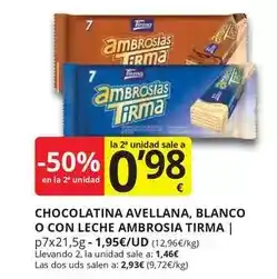 Supermercados MAS Tirma - chocolatina avellana, blanco o con leche ambrosia oferta