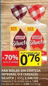 Supermercados MAS Bimbo - pan molde sin corteza integral o 8 cereales oferta