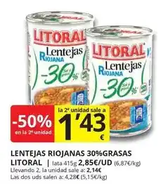 Supermercados MAS Litoral - lentejas riojanas 30%grasas oferta