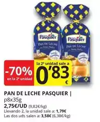 Supermercados MAS Pasquier - pan de leche oferta