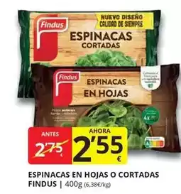 Supermercados MAS Findus - espinacas en hojas o cortadas oferta