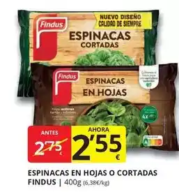 Supermercados MAS Findus - espinacas en hojas o cortadas oferta