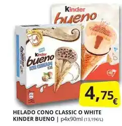 Supermercados MAS Kinder - helado cono classic o white bueno oferta